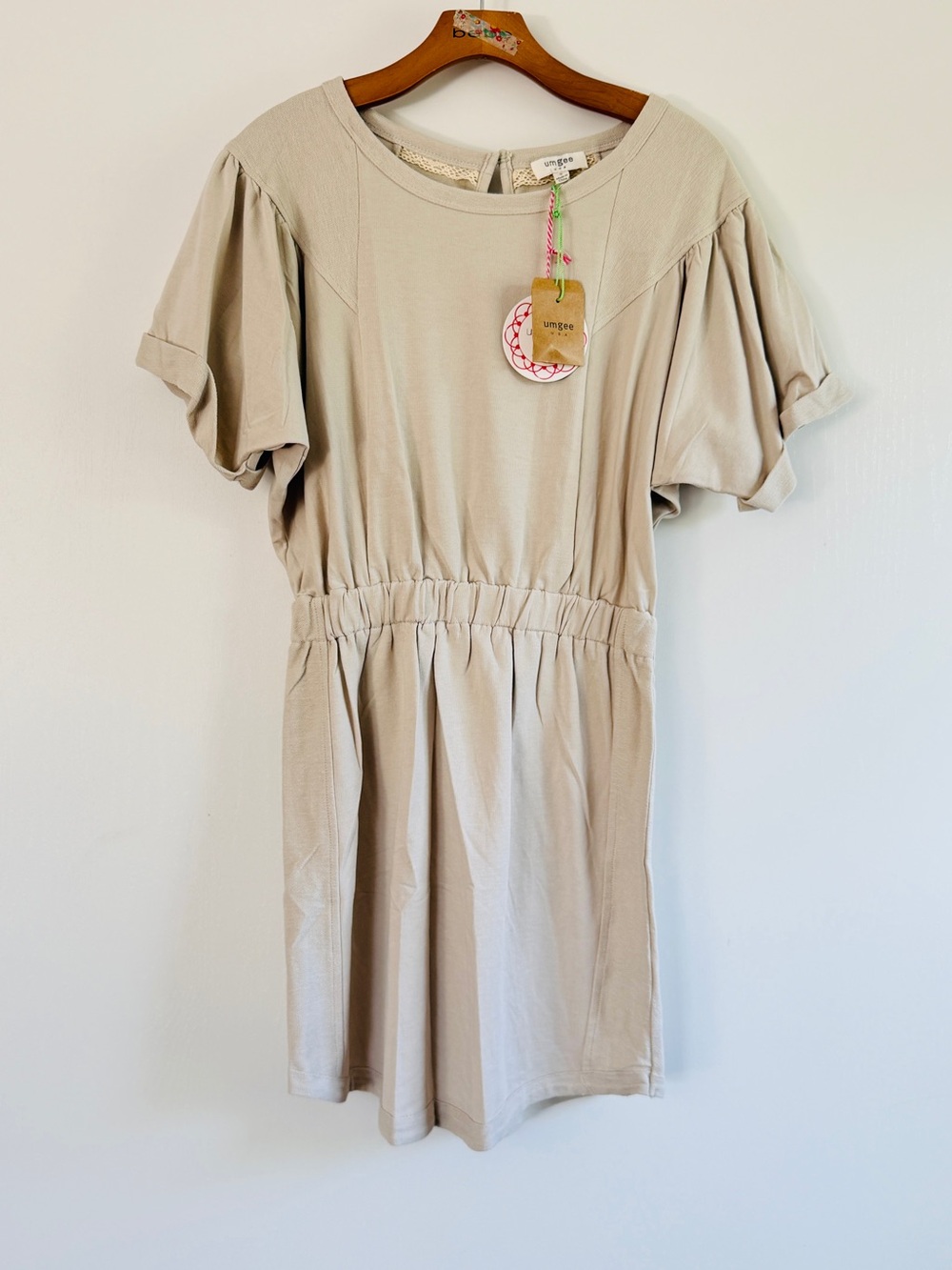 Umgee Cream Puff-Sleeve Elastic-Waist Casual Dress